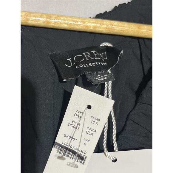 J Crew Collection Cecily Dress in Cotton Poplin 6 Black Puff Sleeve V Neck Midi - Picture 7 of 9